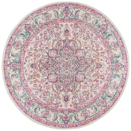 Safavieh 6 ft. 7 in. x 6 ft. 7 in. Madison 200 Round Power Loomed Rug; Beige & Fuchsia MAD259B-7R